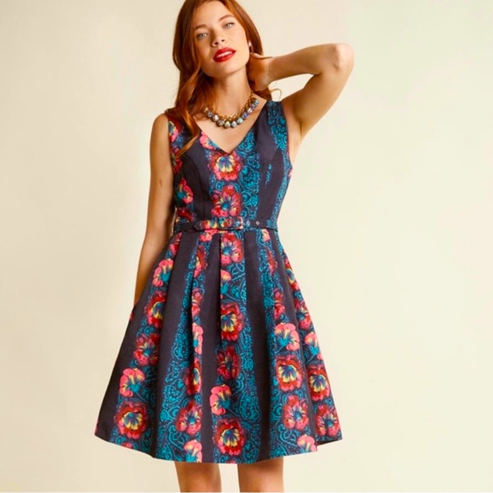 ModCloth fit and flare belted cocktail dress